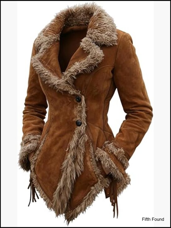 Jackets & Blazers - Vintage Faux Fur Lapel Suede Jacket Slim Fit Moto